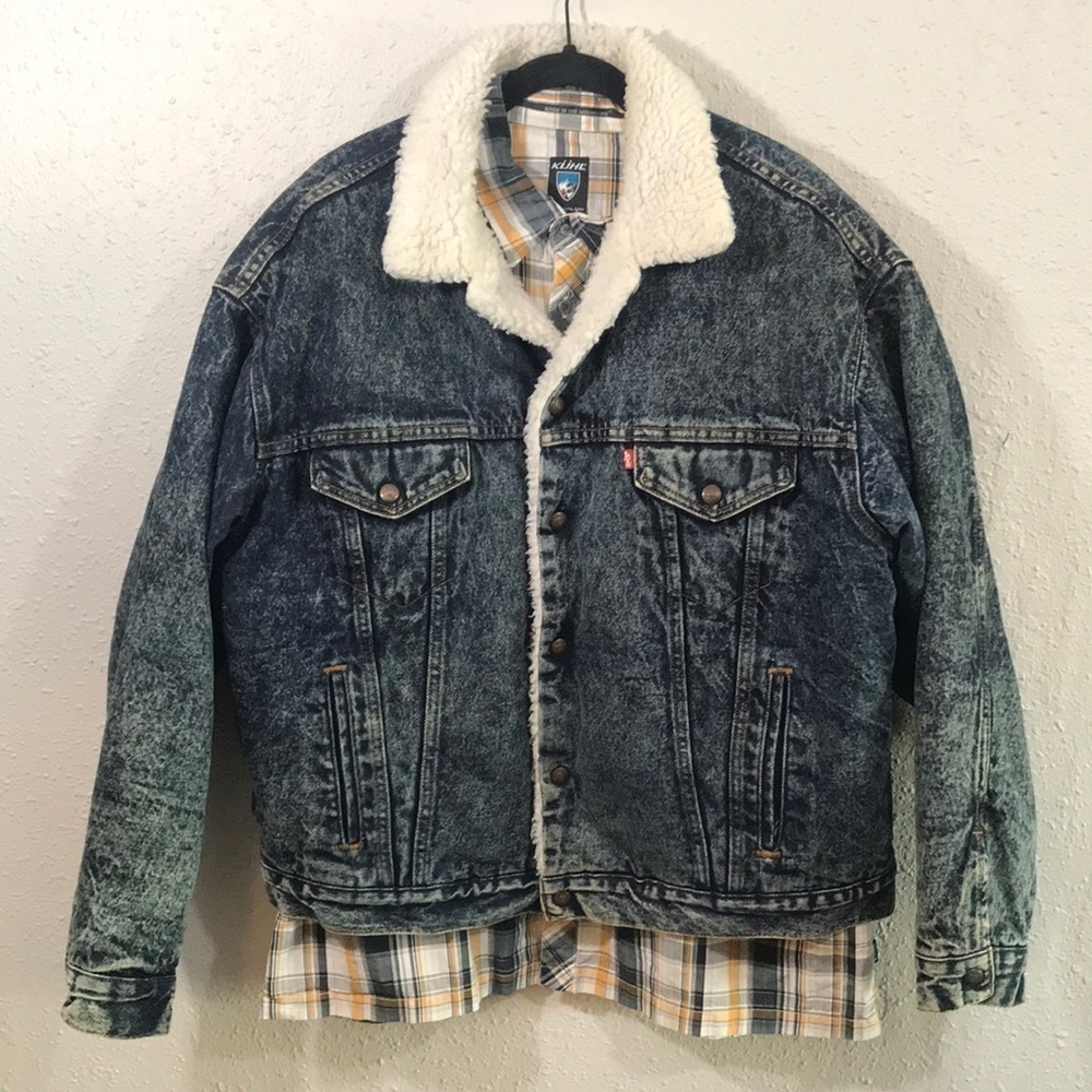 Levi’s Vintage Sherpa Lined Made In Usa Acid-Wash Trucker Jacket Size Xl